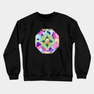 Colorful glass panel drawing with sunflower and Slluks character faces illustration Crewneck Sweatshirt